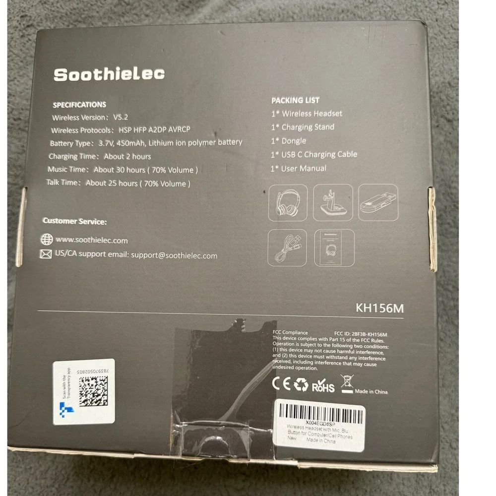 Soothielec KH156M Wireless Headset Unisex OS Black New Bluetooth Charging Stand